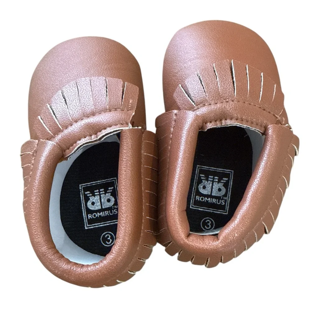 Romirus NEW Brown Leather Kids Moccasins Baby Size 3